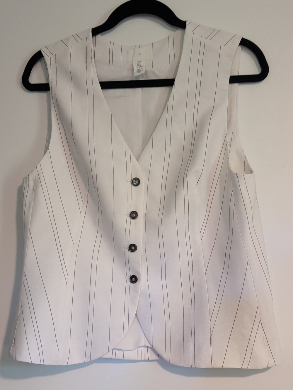 H&M White Sleeveless Pinstripe Button Vest